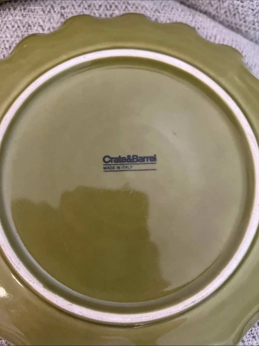 3 Crate & Barrel Harvest Fruit 7.5” salad plates yellow pear berries fluted